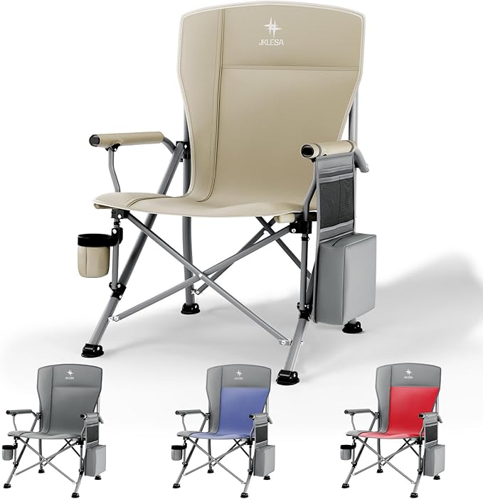 XL Heavy Duty Camping Chair 396lb Capacity (525lb Max) – Waterproof 1680D Oxford Fabric, 2" Padded Seat & Back, Cup Holder, Cooler Pocket, Portable for Camping, Beach & Tailgating (Taupe)