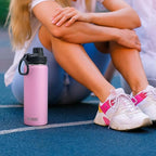 koodee Insulated Water Bottle, 18 oz Stainless Steel Double Wall Vacuum Wide Mouth Sport Bottle with Leakproof Spout Lid (Pink)