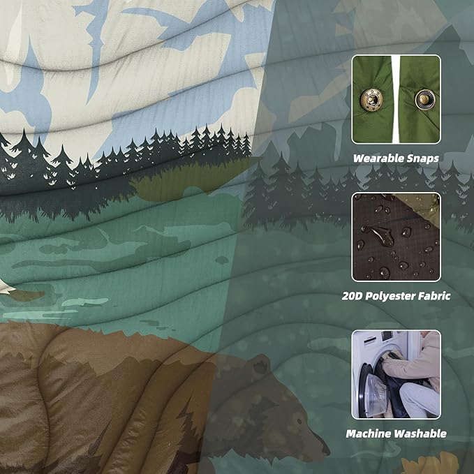 Outdoor Camping Blanket with Sherpa Lining, Extra Warm Thick Camp Blankets and Puffy Ultralight Soft Poncho DWR Camping Quilt for Cold Weather, Adventure, Sleeping, Backpacking 78"x 56"