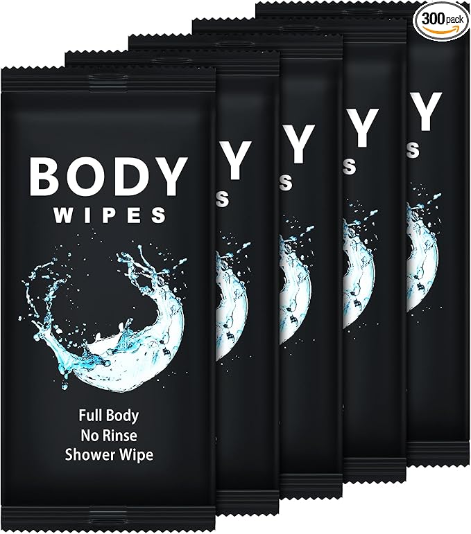 Treela 300 Pcs Bulk Deodorant Large Body Wipes Individually Wrapped Wet Wipes Travel Size for Adults Shower for Homeless Supplies Hygiene Personal Cleansing for Hiking Gym(12" X 12'',Black)