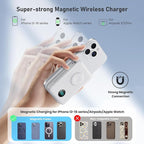 Magnetic Portable Charger for iPhone with Built-in Cables, 6-in-1 10800mAh Power Bank with iWatch Charger & LCD Display,25W Fast Charging Battery Pack for iPhone 16/15/14/13/12,Apple Watch (White)
