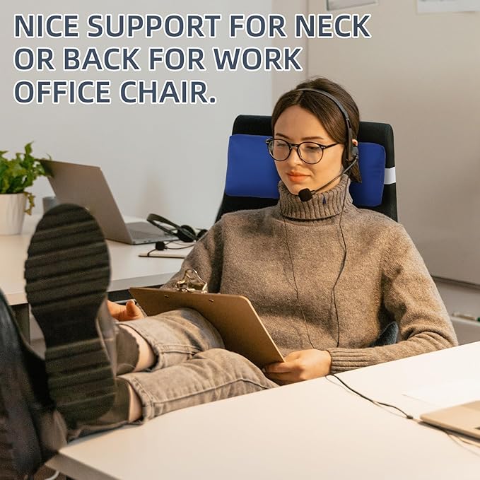 2 Pcs Outdoor Chaise Pillows, Headrest Pillow for Patio Chaise Lounge Chair with Adjustable Elastic Stripe Head Resting Pillows for Recliner Office Chair, Dark Blue