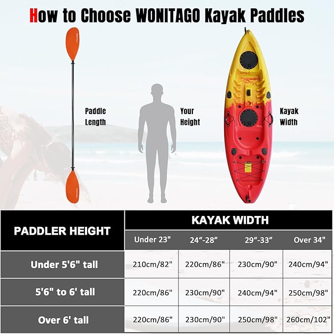 Kayak Paddle Carbon Fiber Shaft and Reinforced Nylon Blade, Adjustable Kayaking Oars, 3 Piece, 230-250 cm/90-98 Inches,210-230 cm/82-90 inches