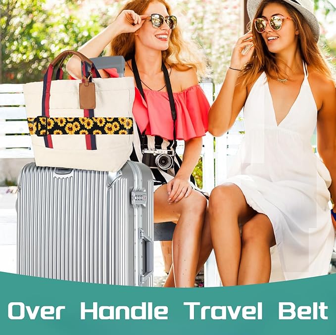 Slohif Luggage Straps for Suitcases Travel Belt Accessories Luggage Connector Identifiers 2 Pack Over Handle with Buckle Unique Nylon Adjustable Strap for Sleeping Bag Car Seat Sunflower