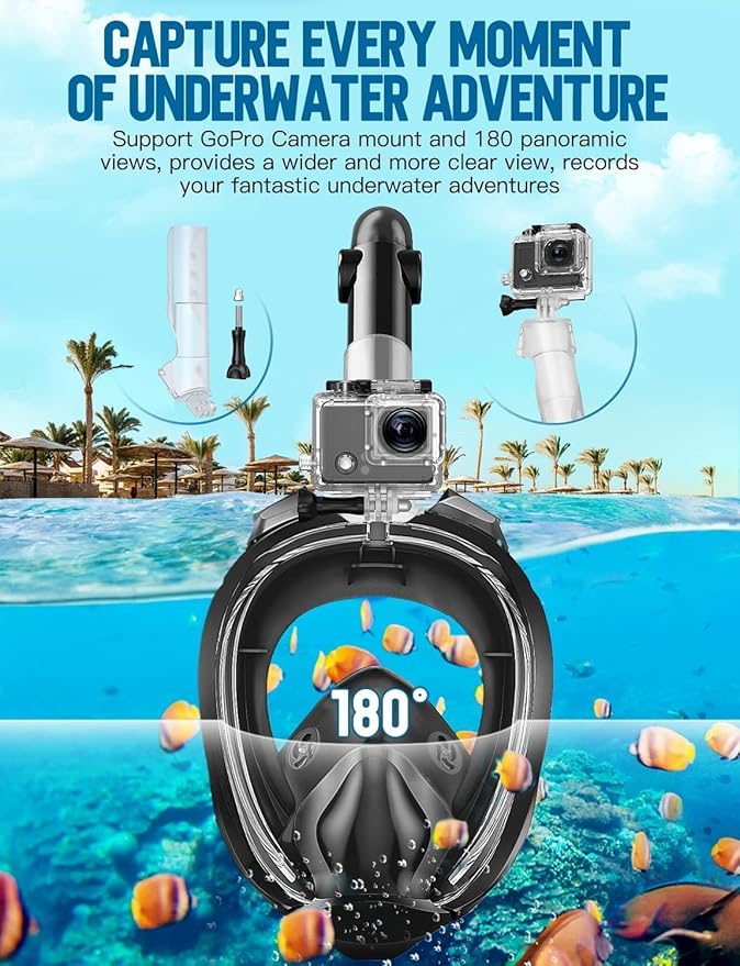 Zenoplige Full Face Snorkel Mask Adults,Dry-Top Snorkeling Gear with Camera Mount,Foldable 180-Degree Panoramic Scuba Mask for Snorkeling Diving Swimming Travel,Snorkel Mask Anti-Fog & Anti-Leak