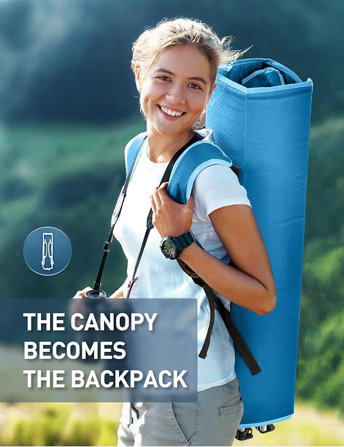 Beach Chair with Canopy Shade, Folding Camping Chair with Canopy with Cup Holder, Side Pocket for Camp, Beach, Tailgates, Fishing - Support 330 LBS