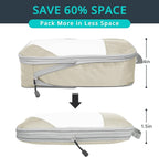 Compression Packing Cubes 6 Set, Compressible Space-Saving Packing Cubes for Travel - Compression Bags, Luggage Organizer, Travel Essentials for Women, Beige