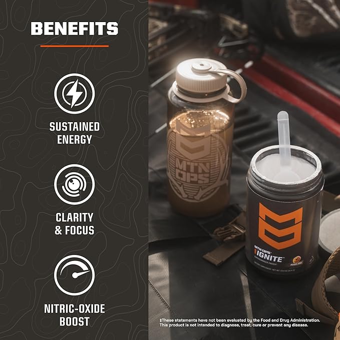 MTN OPS Ignite Energy Drink Powder, Gluten Free Nootropic Supplement Drink Mix, L Arginine, L Citrulline, Caffeine & Nootropic Sugar Free Drink Mix, 45 Servings, Rocky Mountain Rickey