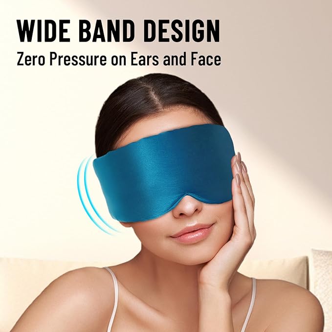 100% Mulberry Silk Sleep Mask, Large Eye Cover for Sleeping, Comfortable and Pressure-Free Sleeping Masks for Women Men, Completely Blackout (Peacock Blue)