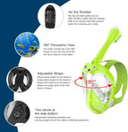 Full Face Snorkel Mask, Diving Mask for Kids and Adults,180° Panoramic View Snorkel Mask with Camera Mount, Safe Breathing, Anti-Leak&Anti-Fog