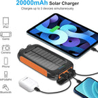 Portable Charger Solar Power Bank 20000mAh with USB-A and USB-C 5V/3A Output Port Battery Pack Compatible with iPhone, Samsung, iPad, Waterproof Emergency LED Flashlights Perfect for Camping, Hiking