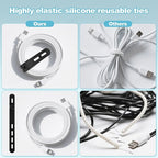 15 Pcs Cable Ties ，Silicone Cable Ties, Reusable Cord Organizer for Charger Cables, Hair Dryer, Home & Office, Flexible Cord Wraps for Electrical Wires (15 Pcs Cord Organizer)