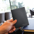 Polare Slim RFID Blocking Leather Passport Holder Travel Bifold Wallet For Men (Carbon Black)