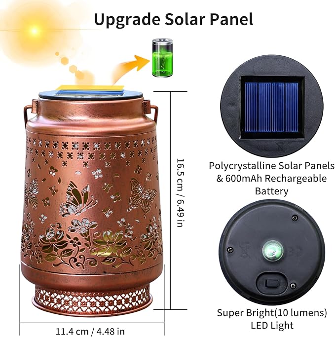 Solar Lanterns Outdoor Waterproof, AOSITE 2 Pack Butterfly Hanging Solar Lights Lantern Metal LED Lanterns Outdoor Decorative Gifts for Women Men, Garden Decor Lantern for Patio Yard Front Porch