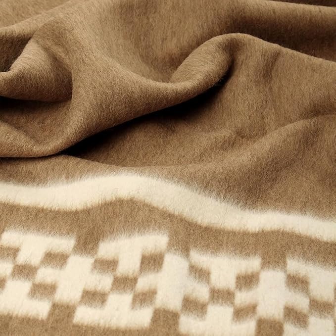 Inca Wall Thick Alpaca Wool Blanket Heavyweight Camping Outdoors Indoors Soft Peru Twin Size New Ethnic Design (Soft Camel/Ivory, Twin Size)