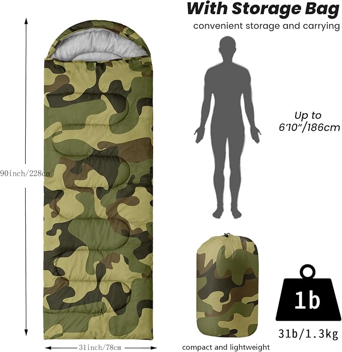 Sleeping Bags for Adults and Kids Backpacking Camping Sleeping Bags for Girls and Boys Lightweight Waterproof Cold/Warm Sleeping Bag for All Season