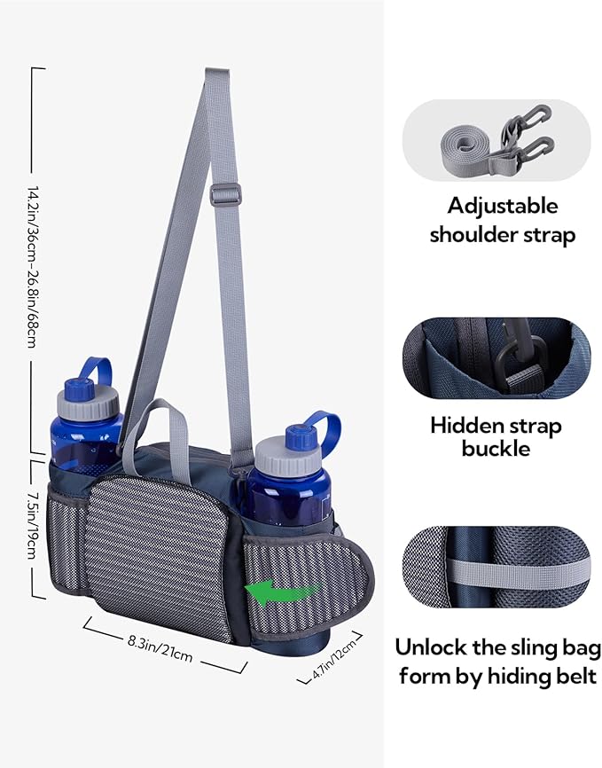 WATERFLY Fanny Pack Waist Bag: Fannie Pack 2 Water Bottle Holders Lumbar Belt Hiking Walking Running Jogging Camping Large Woman Man (Bottle Not Included)