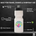 50 Strong Bulk Water Bottles | 24 Pack Sports Bottle | 22 oz. BPA-Free Easy Open with Pull Top Cap | Made in USA | Reusable Plastic Water Bottles for Adults & Kids | Top Rack Dishwasher Safe