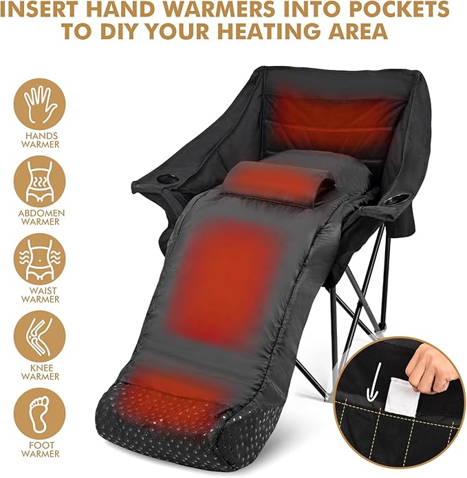 Oversized Fully Padded Camping Chair with Removable Foot Pocket, Heavy Duty Comfy Folding Camp Sports Chair for Adults, Summer, Winter, Outdoor, Ice Fishing, Hunting, RV, Cup Holder, XL, 400 LBS