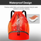 Hoedia Sports Drawstring Backpack - String Swim Gym Bag with Shoes Compartment and Wet Proof Pocket for Women&Men (Red)