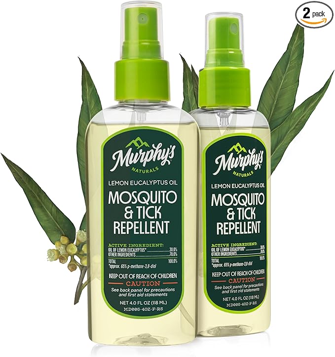 Murphy's Naturals Mosquito & Tick Bug Repellent Spray, Oil of Lemon Eucalyptus for Skin + Outdoor Gear, DEET-Free, 4 Ounce Pump, 2-Pack