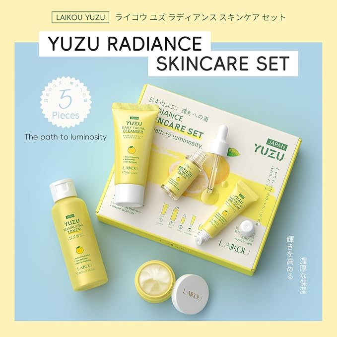 LAIKOU YUZU Skin Care, Skin Care Set with Serum, Cleanser, Toner, Eye Cream, Day & Night Moisturizer for Women Teen Girls Mom Daughter Mother's Day Christmas Birthday Beginner Kit TSA-friendly 5pcs