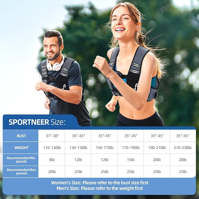 Sportneer Weighted Vest for Women Men: 8lbs/12lbs/15lbs/20lbs/25lbs Weight Vest with Detachable Phone Pouch Rucking Vest for Women Walking Strength Training Muscle Building Weight Loss