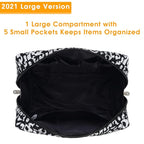 Narwey Cute Cheetah Makeup Bag Travel Cosmetic Bag Organizer Toiletry Bag Make Up Bags with Compartments for Women Girls (Large, Black Leopard)