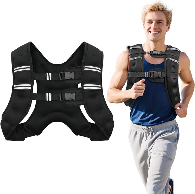 Weighted Vest for Woman Men,6lb/8lb/12lb/16lb/20Lb/25lb Weight Vest with Reflective Stripe Adjustable Buckle Strap Back Pocket Workout Strength Training Walking Jogging Running