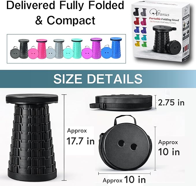 Telescoping Folding Camping Stool, Portable Adjustable Height Outdoor Chair, 1-Second Setup, Compact Lightweight for Camping, Fishing, Hiking (US Blue)
