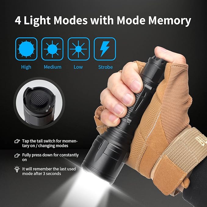 Super Bright Flashlight NT23 1500 Lumens Small Tactical Flashlights with Clip, Long Beam Distance, 4 Light Modes with Mode Memory, IP68 Waterproof, for Camping Hiking Emergency Use