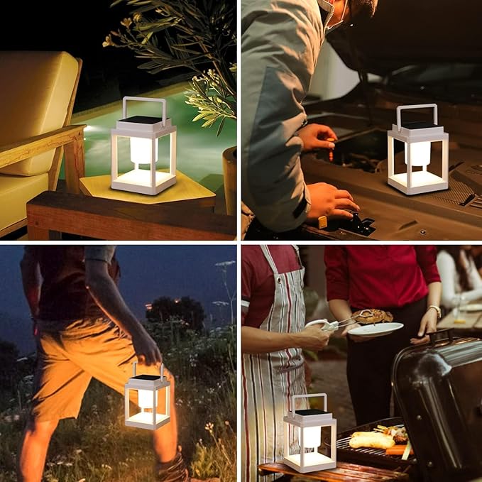 Outdoor Table Lamp, Led Lamps for Nightstand, Solar Lanterns Outdoor Hanging for Patio Waterproof, Cordless Battery Operated Lamp, Rechargeable Solar Lantern for Reading, Decor, Camping