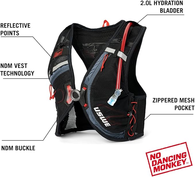 USWE Rush 8L Bike Hydration Vest, Adjustable Chest Straps Running Hydration Vest, 2.0L Hydration Bladder, Mountain Biking, Gravel & Cycling with Reflective Details, Men & Women