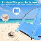NXONE Beach Tent Sun Shade Shelter for 3/4/6 Person Person with UV Protection, Extended Floor, 3 Mesh Roll Up Windows & 8.0/8.5mm Fiberglass Rods丨Carry Bag Included