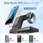 Wireless Charging Station for Apple Devices: 3 in 1 Foldable Qi Compact Case-Friendly Charger Stand for iPhone 17-12 & Apple Watch & AirPods Charging Dock for Travel Home Office Desk Nightstand(Black)