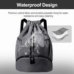 Hoedia Sports Drawstring Backpack - String Swim Gym Bag with Shoes Compartment and Wet Proof Pocket for Women/Men (Dark Grey)