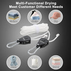 Retractable Travel Clothesline, Portable Clothes Line with Heavy Duty Pulleys & Carabiners, Windproof Clothes Drying Rope for Outdoor Camping, Travel, Indoor Home Use (White, 26 Feet Long)