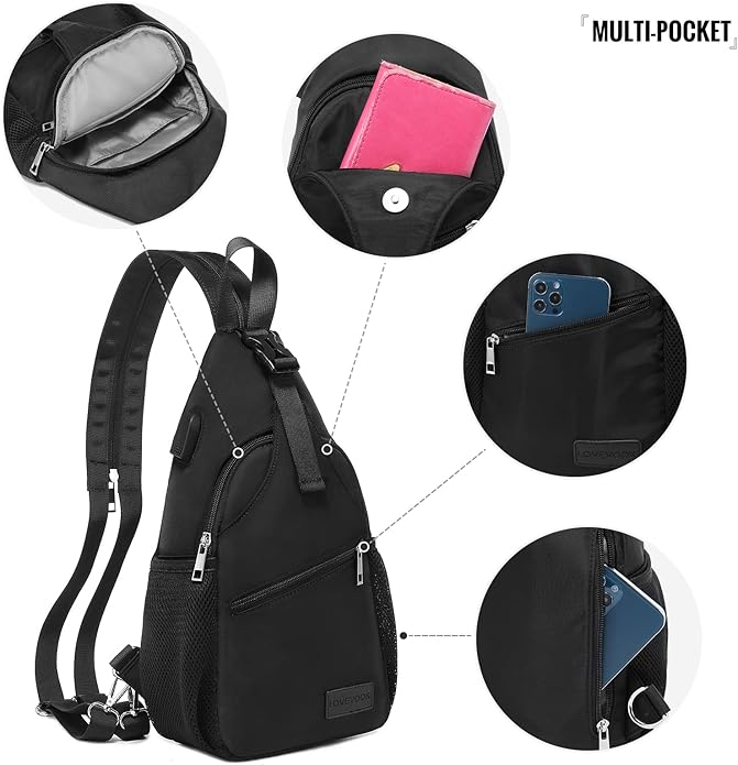 LOVEVOOK Sling Bag for Women Casual Daypack Nylon Crossbody Sling Backpack Travel Shoulder Bag Hiking Daypack