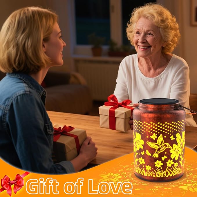 Solar Lanterns Outdoor Waterproof Hummingbird, KagoLing Birthday Gifts for Women Mom Grandma, Garden Decor Hanging Solar Lights Outdoor Metal Lantern Decoration Outside for Yard, Patio, Backyard
