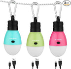 EverBrite Rechargeable Camping Light, Portable Tent Lantern, 3 Lighting Modes, Hanging Tent Light Bulbs with Clip Hook for Hiking, Fishing, Backpacking, Emergency and More(3 Pack)