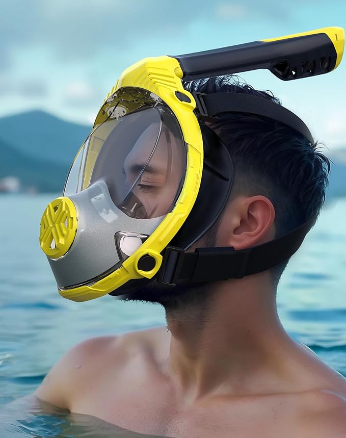 Full Face Snorkel Mask- Snorkeling Gear for Adults with Safe Dry Top Breathing System, Latest Foldable Panoramic View Snorkeling Mask for Men and Women, Anti Fog Anti Leak