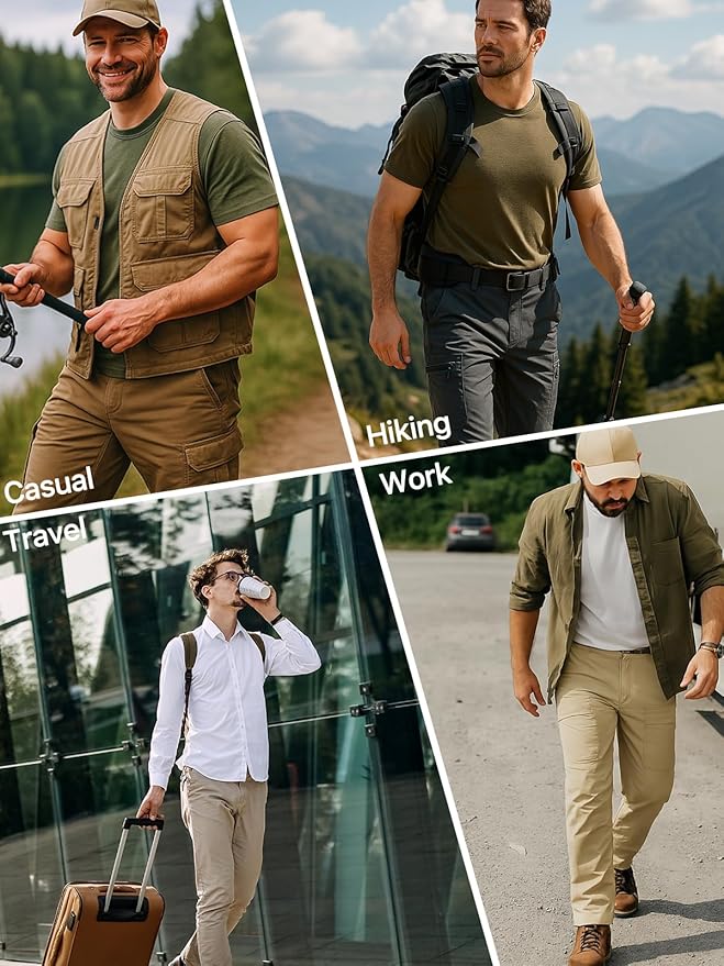 FREE SOLDIER Men's Outdoor Cargo Hiking Pants with Belt Lightweight Waterproof Quick Dry Tactical Pants Nylon Spandex