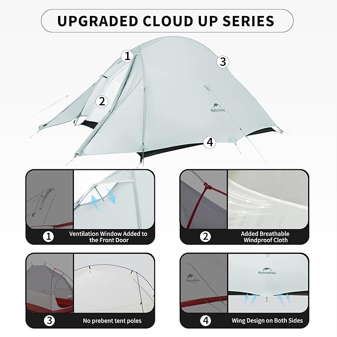 Naturehike Cloud-Up Tent Lightweight Backpacking Tent with Footprint - Free Standing Ultralight Camping Hiking Backpack Tents