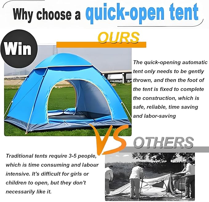 Pop Up Compact Camping Tent, Instant Pop Up Tent with Picnic Mat, Portable Automatic Waterproof Easy Setup Quick-Open Tent, Outdoor Camping Beach Travel