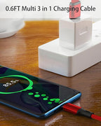 Multi USB C Cable 0.6FT 2Pack, 3 in 1 Multiple Type C Charging,3A Splitter USB-C Charging, Red Nylon Cord,USB C to 3 USB C Port, Compatible with iPhone 15,iPad Pro,Samsung S23,Google,Android,Kindle