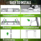 GARLLEN Folding Camping Table, 3 Adjustable Height Portable Folding Picnic Table with Storage Bag, Lightweight Aluminum Outdoor Table for Picnic, Camping, BBQ, 34.2" L x 15.7" W, Silver