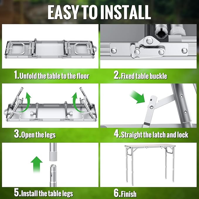 GARLLEN Folding Camping Table, 3 Adjustable Height Portable Folding Picnic Table with Storage Bag, Lightweight Aluminum Outdoor Table for Picnic, Camping, BBQ, 34.2" L x 15.7" W, Silver