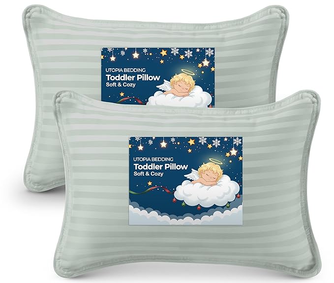 Utopia Bedding Toddler Pillow (Light Grey, 2 Pack) 13x18 Pillows for Sleeping, Soft and Breathable Cotton Blend Shell, Small Kids Pillow Perfect for Toddler Bed and Travel (Intended for Age 2 and up)