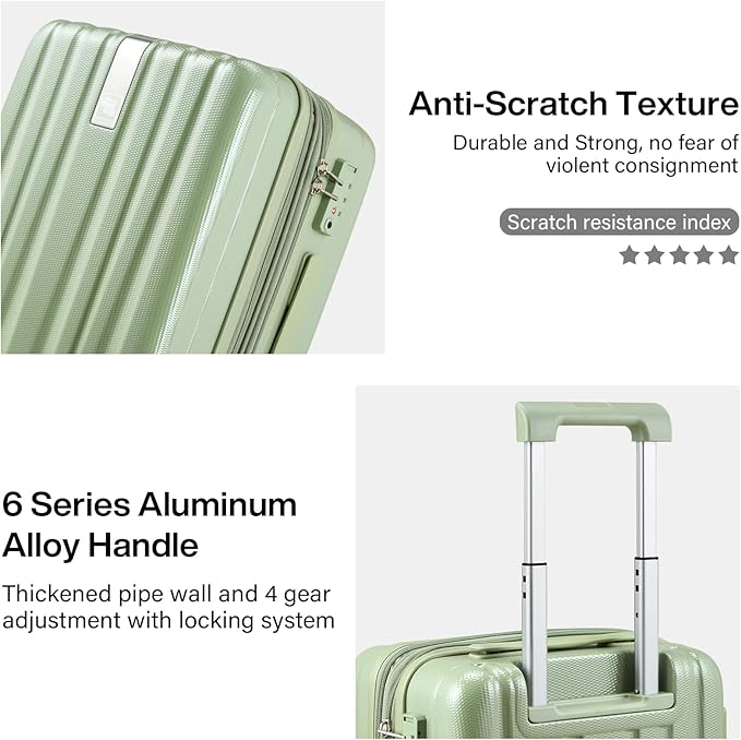 Hanke 20 Inch Expandable Carry on Luggage 22x14x9 Airline Approved Lightweight PC Hard Shell Suitcases with Wheels Travel Luggage Rolling Suitcase Travel Luggage Bag for Weekender(Bamboo Green)