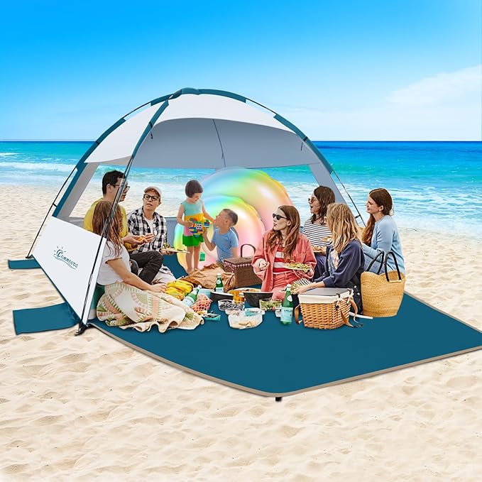 COMMOUDS Beach Tent Sun Shade for 3/4-5/6-7/8-10 Person, UPF 50+ Beach Sun Shelter Canopy Tent, Lightweight, Easy Set Up and Carry